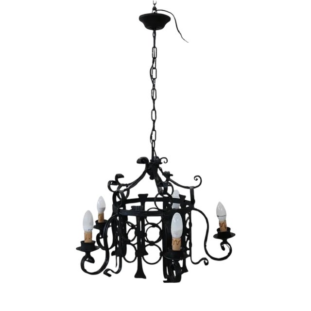 Vintage Chandelier in Iron, 1940s For Sale