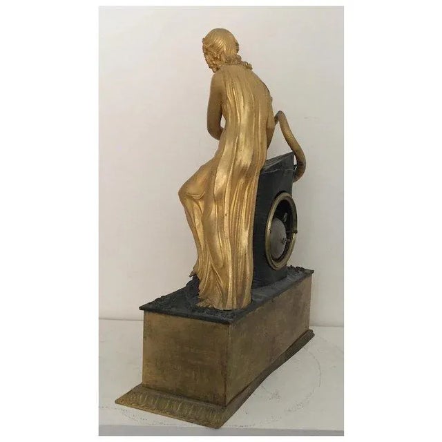 Metal Antique Early 19th Century French Empire Gilt & Patinated Bronze Figural Mantel Clock Depicting Eve With a Serpent For Sale - Image 7 of 11