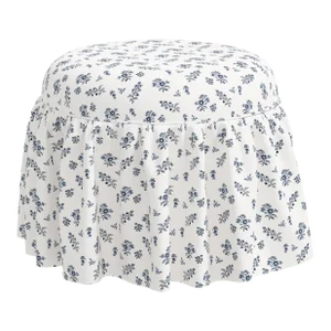 Skirted Round Ottoman in Ditsy Floral Blue