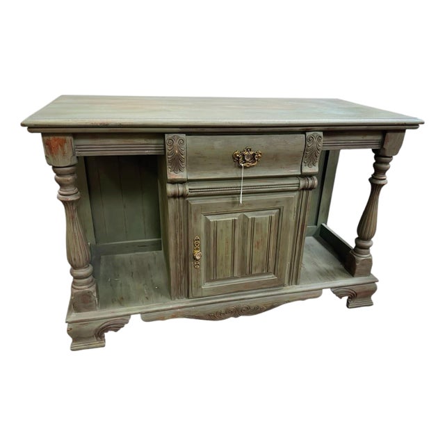 Early 20th Century Green Distressed Console Table . For Sale