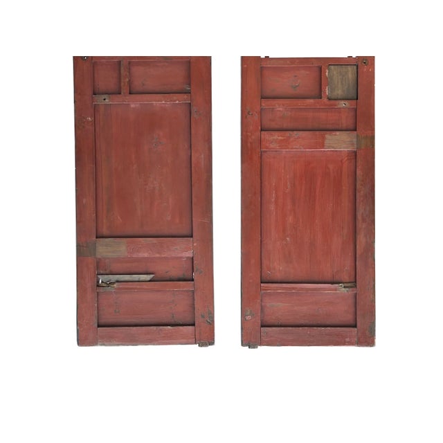 Pair Vintage Chinese Teal Blue Yellow Fujian Style Graphic Wood Wall Door Panels For Sale In San Francisco - Image 6 of 11