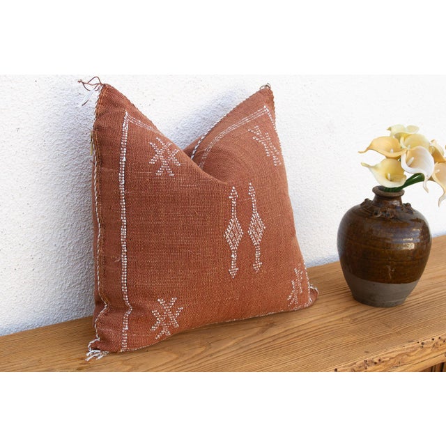 Terracotta Vertical Cactus Silk Moroccan Pillow For Sale - Image 4 of 7