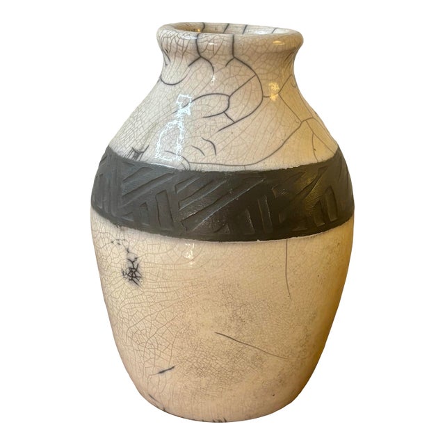 Vintage Mid-Century American Studio Pottery Raku Vase, Signed For Sale