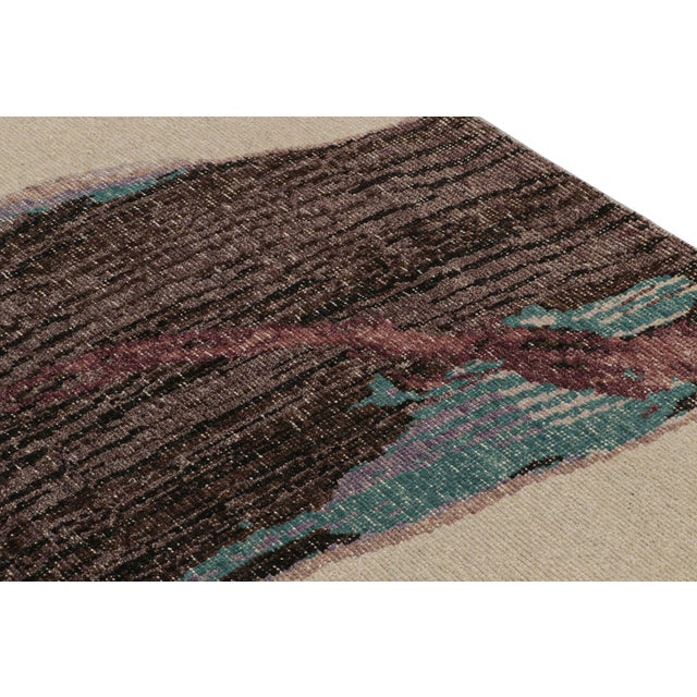 Rug & Kilim’s Distressed Abstract Rug in Beige With Purple Pattern For Sale In New York - Image 6 of 7