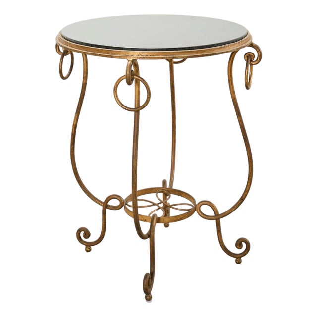 Rene Drouet Style Gilded Iron Granite Top Center Table For Sale