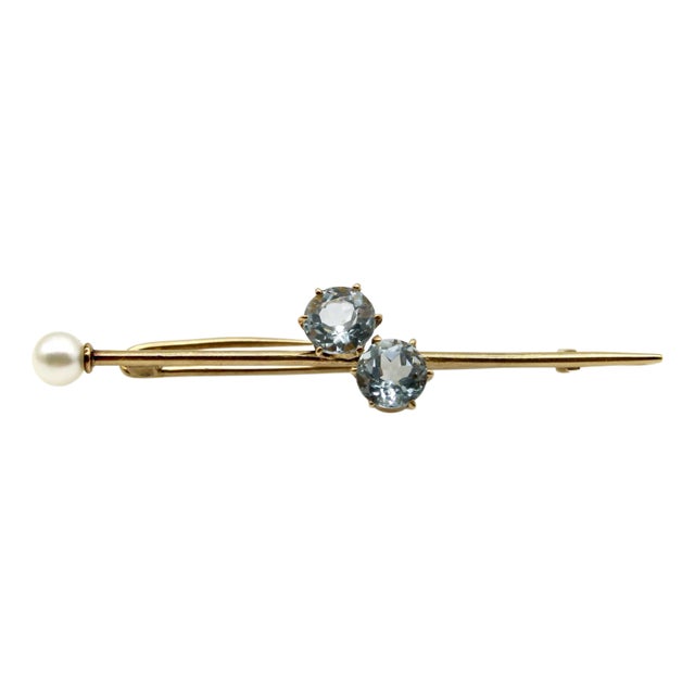 Early 20th Century Tiffany & Co. Edwardian 16k Gold Scarf Pin/ Brooch With Aquamarine and Pearl For Sale