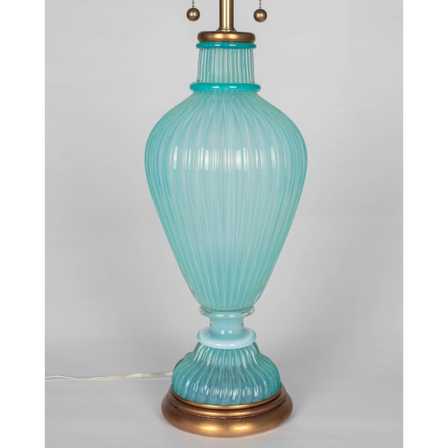 Seguso Aqua Blue Murano Glass Lamp by Archimede Seguso for Marbro, Italy 1950s For Sale - Image 4 of 13
