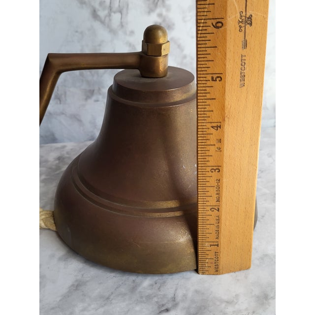 Metal Vintage Brass Ship Bell With Rope Handle For Sale - Image 7 of 9