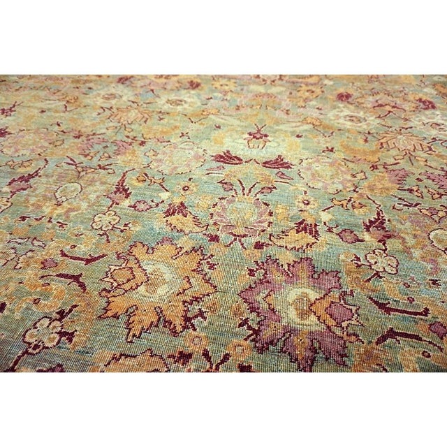 1880s Green Field Shah Abbas Geometric Large Size Antique Indian Amritsar Rug For Sale - Image 9 of 10