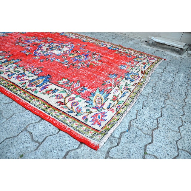 1960s Vintage Red Distressed Wool Rug For Sale - Image 9 of 11