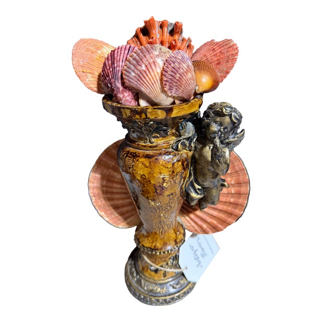 Celestial Meets the Sea-Shell Incrusted Candleholder-Coastal Art Sculpture For Sale