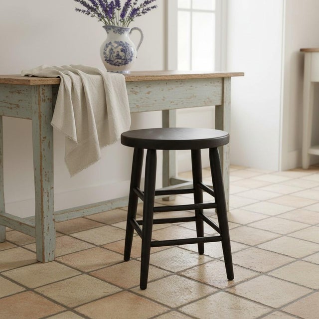 Early 20th Century Primitive Farmhouse Milking Stool Black Painted Wood Plant Stand-Rustic-Country For Sale - Image 11 of 11