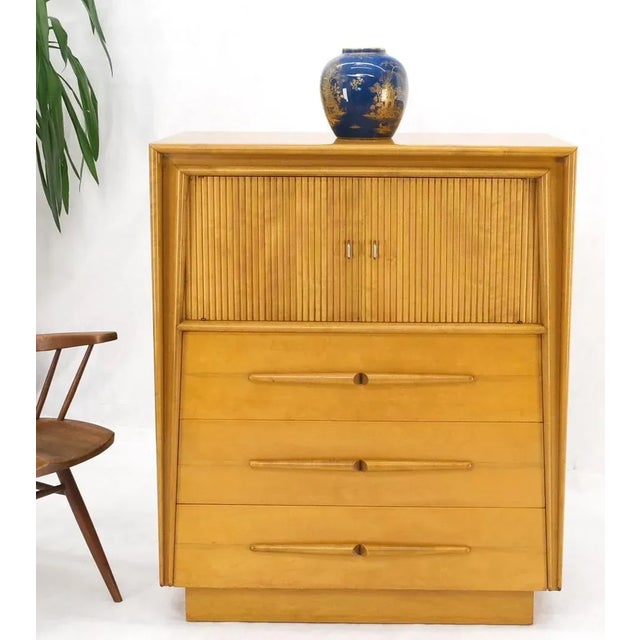 Mid-Century Modern Honey Amber Tone Finish Edmond Spence High Chest Gentlemen's Dresser Double Door For Sale - Image 3 of 13