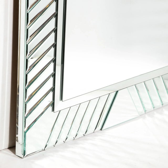1970s Mid-Century Modernist Arch Form Beveled & Directionally Tessellate Panel Mirror For Sale - Image 5 of 11