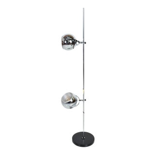 1970s Robert Sonneman Modern Double Chrome Eyeball Adjustable Floor Lamp For Sale