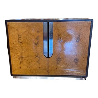 Mid Century Burl & Chrome Cabinet, Styled After Rosen or Baughman For Sale
