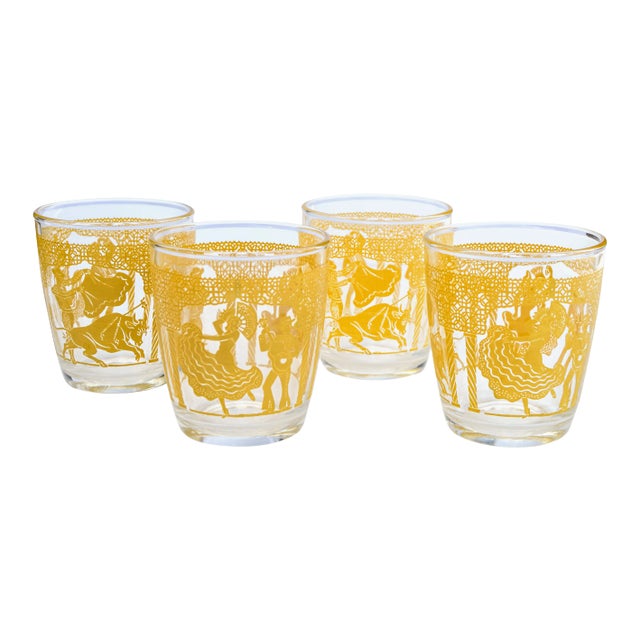 Orange-Patterned Rocks Glasses, S/4 For Sale