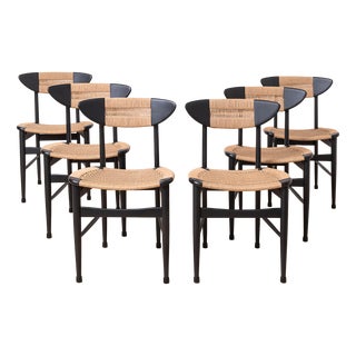 Scandinavian Modern Dining Chairs with Rope Seating and Backrest, 1960s, Set of 6 For Sale