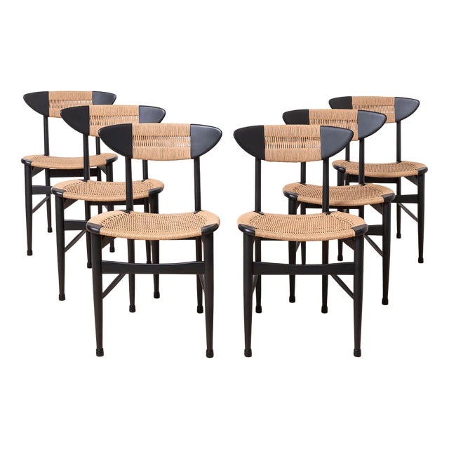 Scandinavian Modern Dining Chairs with Rope Seating and Backrest, 1960s, Set of 6 For Sale