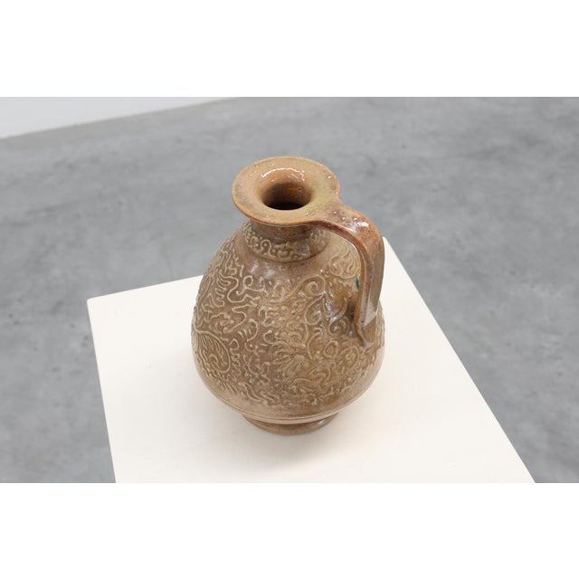 Beige Salt-Glazed Stoneware Jug with Relief Decoration from Perignem, Belgium, 1960s For Sale - Image 8 of 12