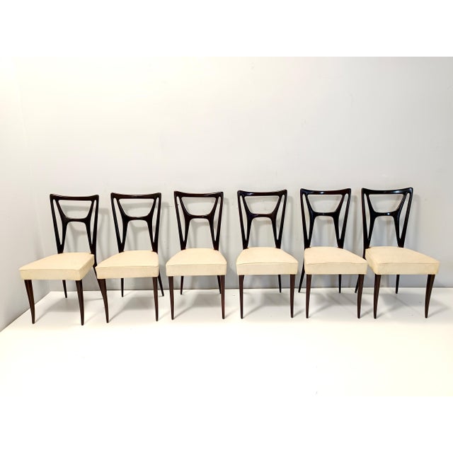 Wood Ebonized Beech Dining Chairs with Ivory Skai in the style of Guglielmo Ulrich, 1950s, Set of 6 For Sale - Image 7 of 12