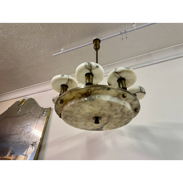 Art Deco Alabaster and Brass 8-Arm Chandelier, 1930s For Sale - Image 16 of 17