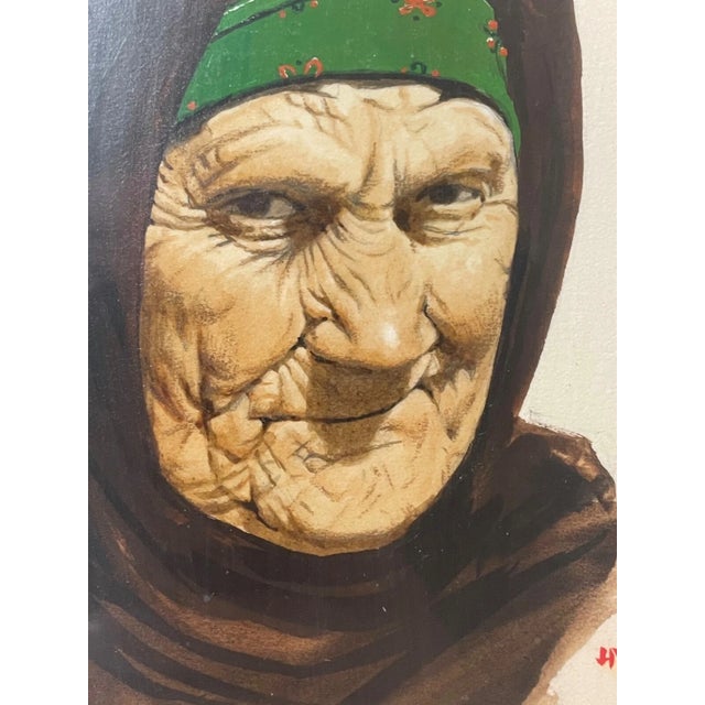Vintage Original Acrylic Painting Realism Elder Lady Woman Portrait Signed Hm For Sale - Image 4 of 9