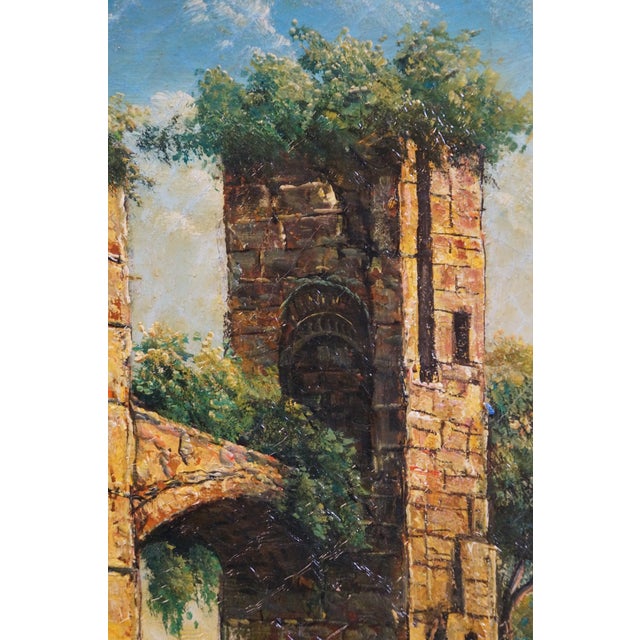 Late 20th Century Rome Italy Capriccio Landscape Oil Painting After Francesco Lazaro Guardi 32" For Sale - Image 4 of 12