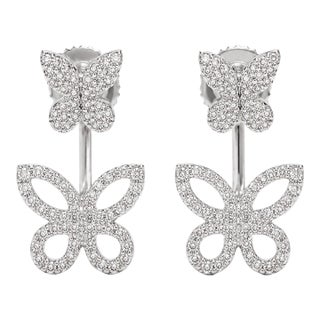 10k White Gold 1/4 CTTW Natural Diamond Butterfly Earrings, Pair For Sale
