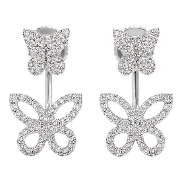 10k White Gold 1/4 CTTW Natural Diamond Butterfly Earrings, Pair For Sale