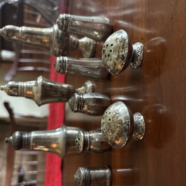 Collection of ten small vintage sterling silver salts and peppers. Have had for fifty years. Some say sterling 7253, large...
