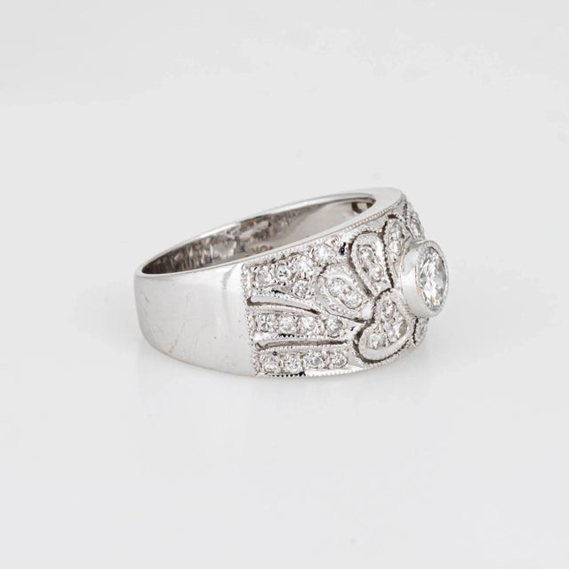 Contemporary Diamond Half Band Wide Cigar Ring 18k White Gold Size 5.5 For Sale - Image 3 of 6