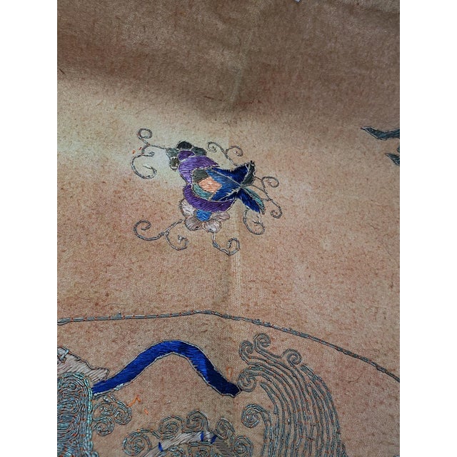 Mid 20th Century Vintage Chinese Intricately Hand Embroidered 36" X 26" Table or Altar Cloth - Mythical Creatures For Sale - Image 5 of 17