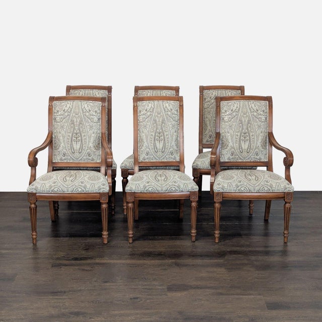 Brown Ethan Allen Goodwin 7-Piece Wood Dining Set With Upholstered Chairs For Sale - Image 8 of 13