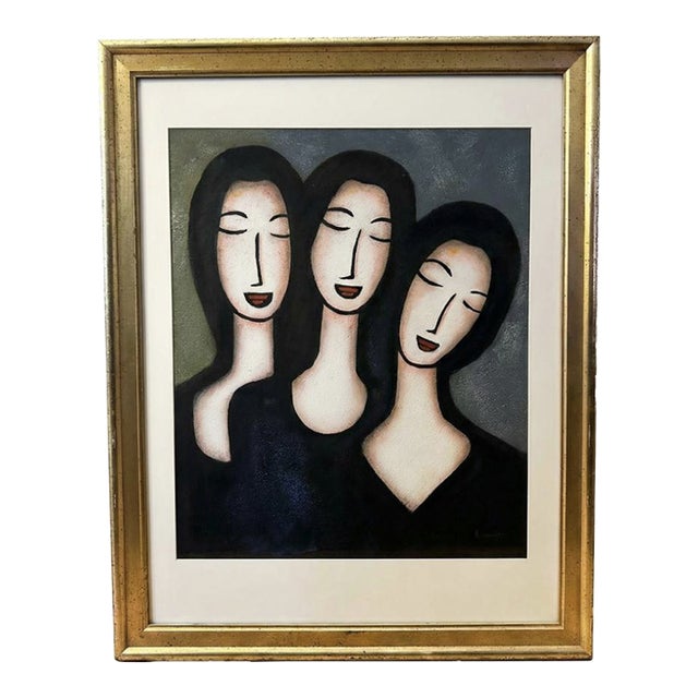 Late 20th Century Modern Expressionist 3 Female Heads Oil on Canvas Signed “Atwood” For Sale