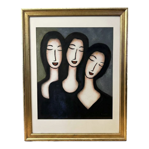 Late 20th Century Modern Expressionist 3 Female Heads Oil on Canvas Signed “Atwood”