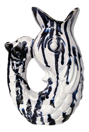 Vintage Majolica Gurgling Fish Pitcher From Malta, Signed