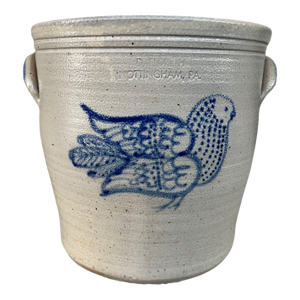 19th Century Pennsylvania Stoneware Crock With Blue Bird Motif, Stamped D. Eldreth