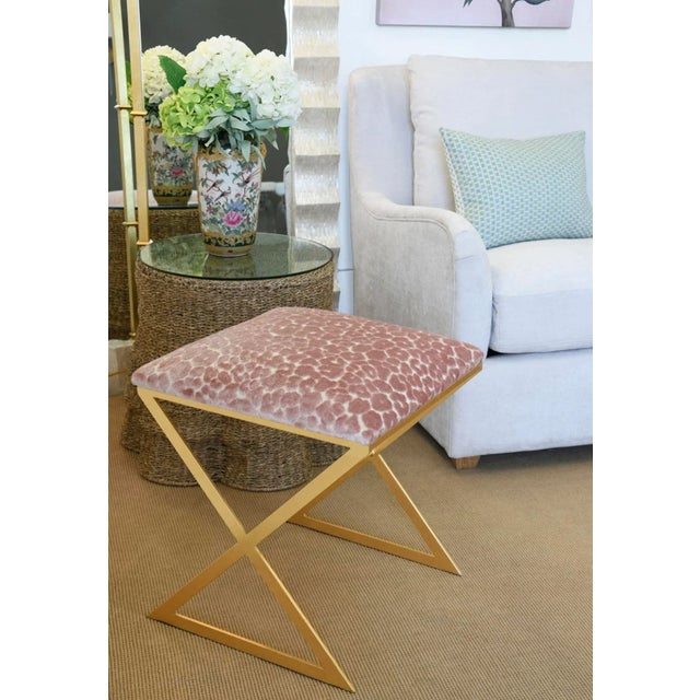 Hollywood Regency Matthew Izzo Home - X Side Stood in Pink Leapord Cut Velvet and Gold Leaf Base For Sale - Image 3 of 4