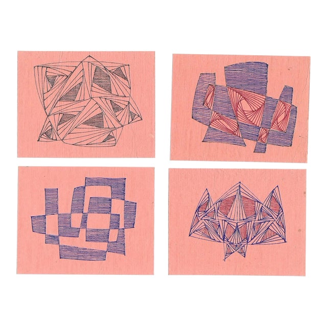 Set of Four William Glen Davis Miniature Atomic Drawings For Sale