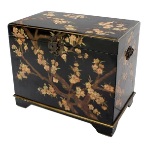Oriental Hand Painted Black Lacquer Bar Trunk Chest Electric Lift Shelf Inside