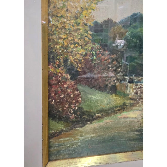This impressionist style painting has a frame just as beautiful and interesting as it is. The artist blends so softly all...