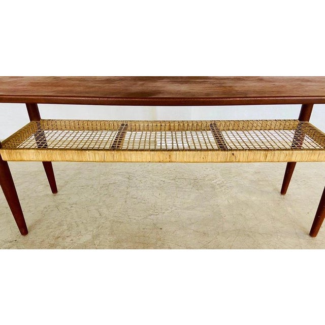 1960s Vintage Danish Teak Coffee Table with Woven Rattan Magazine Shelf, 1960s For Sale - Image 5 of 18