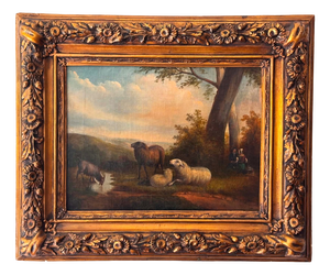 Unknonw, Pastoral Sheep Landscape, 1800s, Oil on Canvas, Framed