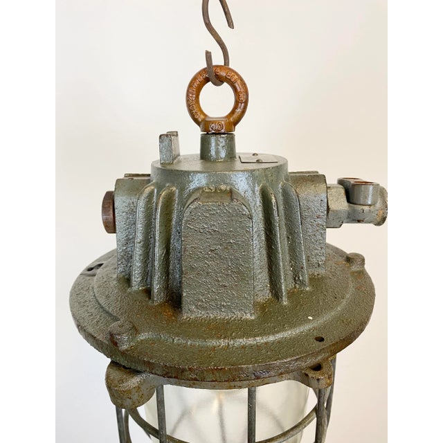 Mid-Century Modern Gray Industrial Cast Iron Cage Pendant Light, 1960s For Sale - Image 3 of 14