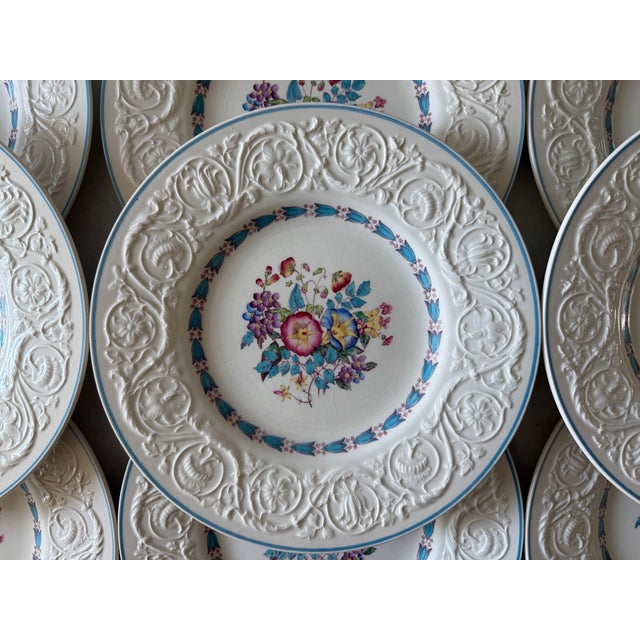 Wedgwood Set of 9 Wedgwood Dinner Plates in the Morning Glory Pattern For Sale - Image 4 of 13