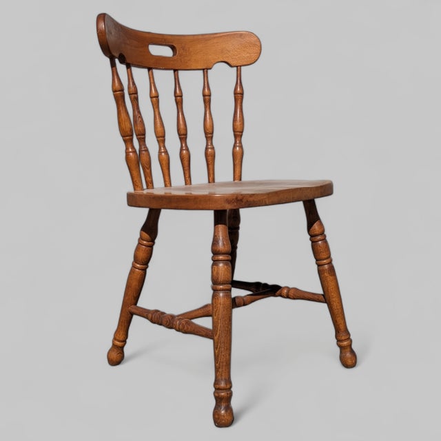 Late 20th Century Vintage Ethan Allen Oak Spindle-Back Side Chair For Sale - Image 5 of 10