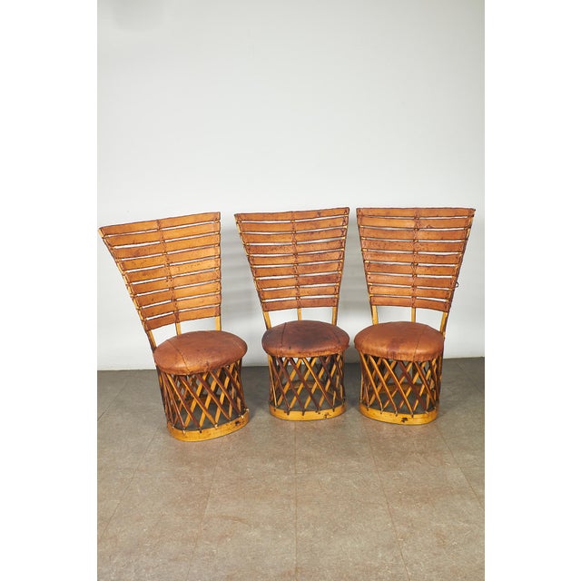 Vintage Chairs in Wood and Leather, 1960s, Set of 3 For Sale - Image 9 of 17