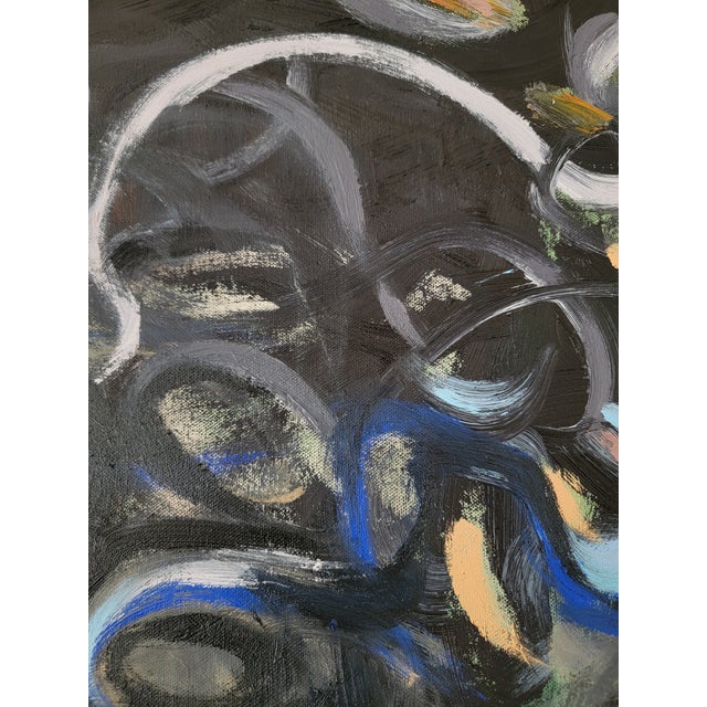 Black Ancient Graffiti, Large Abstract Expressionist Oil Painting by Alexandra Swistak For Sale - Image 8 of 11