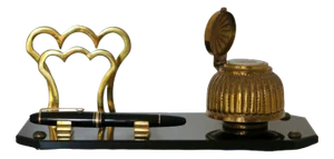 Art Deco Opaline and Gilt Inkwell, Pen and Paper Holder, Set of 3